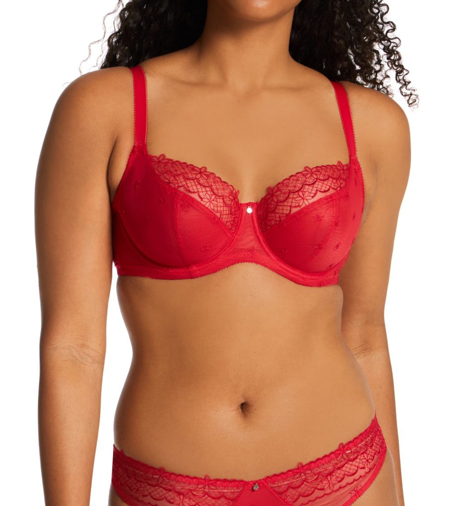  Womens Balconette Push Up Bra Sexy Lace Plus Size Unlined  Sheer Underwire Dark Red 38E