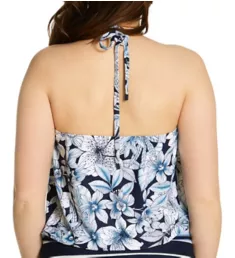 Botanical Oasis Maven High Neck Tankini Swim Top Navy Captain 32C