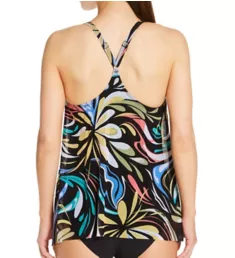 Retro Swirl Current Mesh Layer Tankini Swim Top