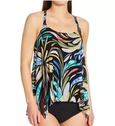 Retro Swirl Current Mesh Layer Tankini Swim Top