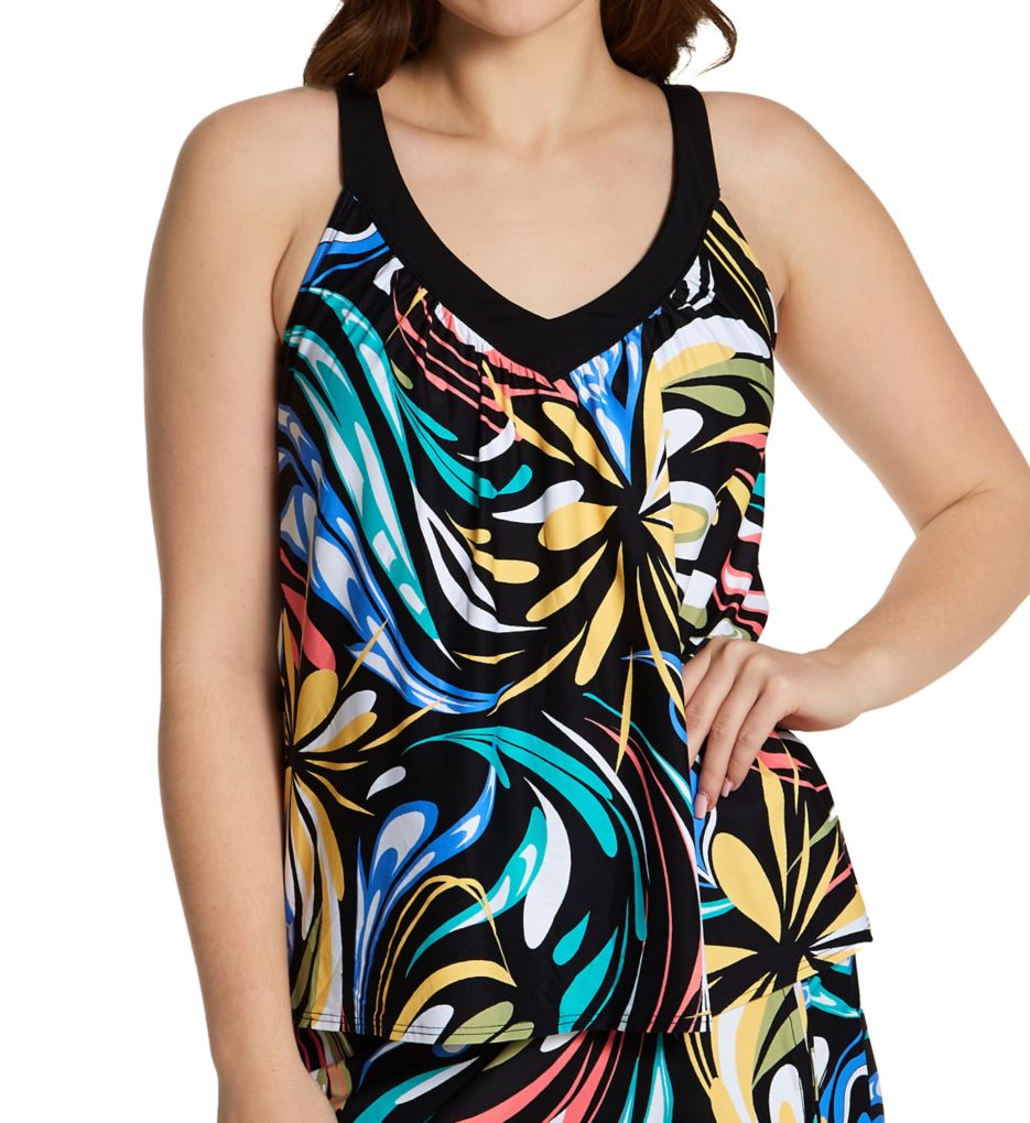 Retro Swirl V-Neck Bra Sized Tankini Swim Top