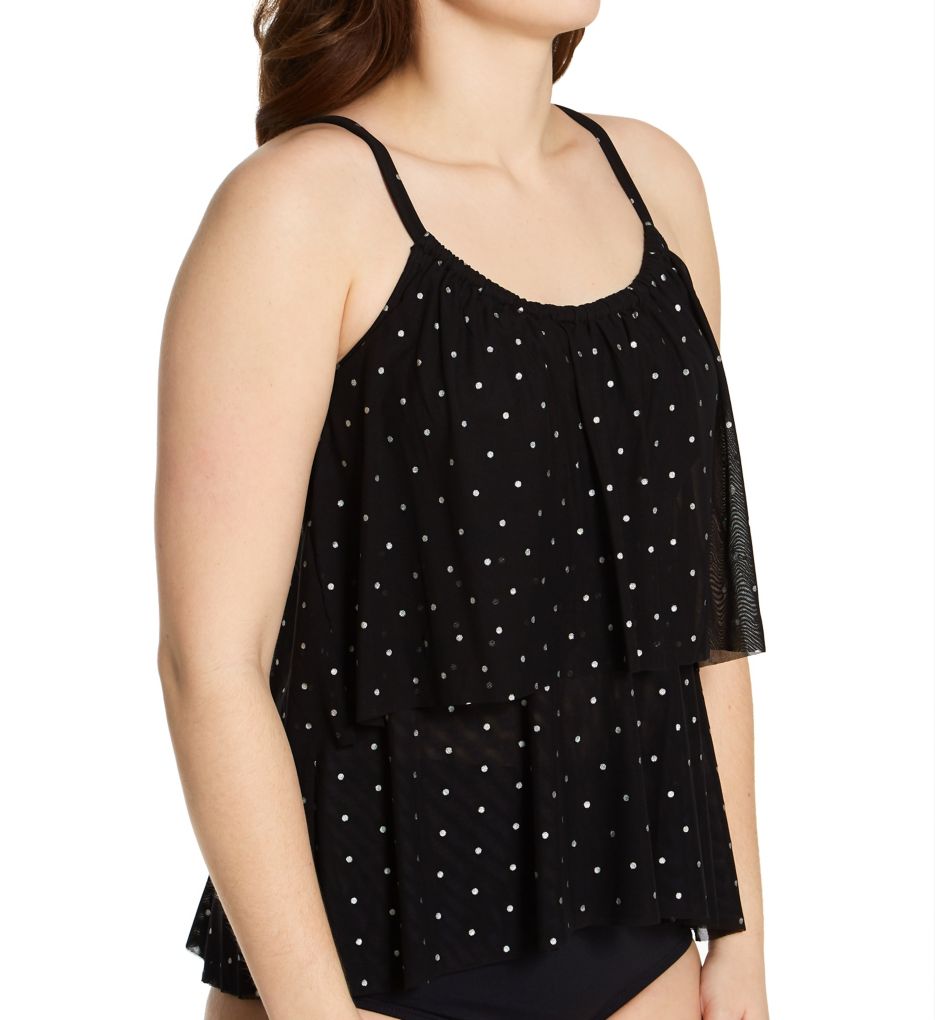 Metallic Dot True Mesh Layer Tankini Swim Top