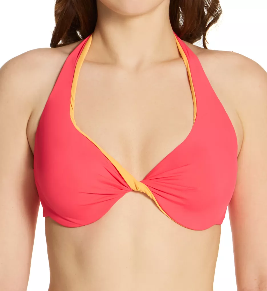 Color Block Pop Bra Sized Twist Bikini Swim Top Vivid Pink 32-34 C