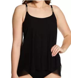 Classic Solids Current Mesh Layer Tankini Swim Top Black 32C