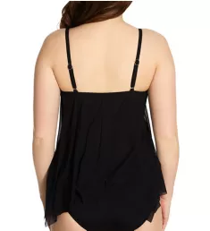 Classic Solids Current Mesh Layer Tankini Swim Top Black 32C