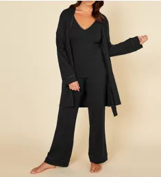 Bella Curvy Racerback Camisole Pant and Robe Set Black L