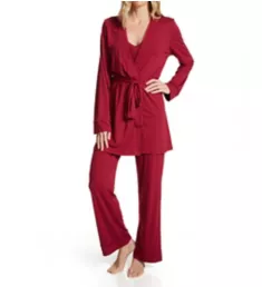 Bella Curvy Racerback Camisole Pant and Robe Set Deep Ruby L