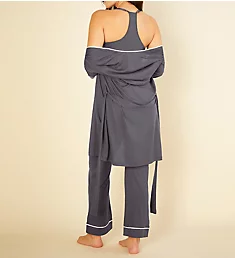 Bella Curvy Racerback Camisole Pant and Robe Set Anthracite/Ivory S