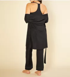 Bella Curvy Racerback Camisole Pant and Robe Set Black L