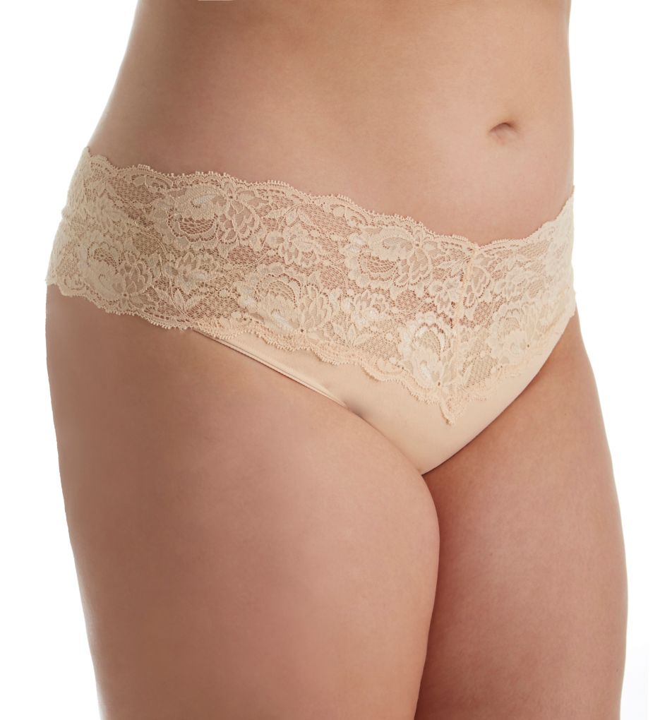 Cosabella Women's Never Say Never Extended Lovelie Lace Thong Panty in Beige | Plus Size Large/XL | HerRoom.com