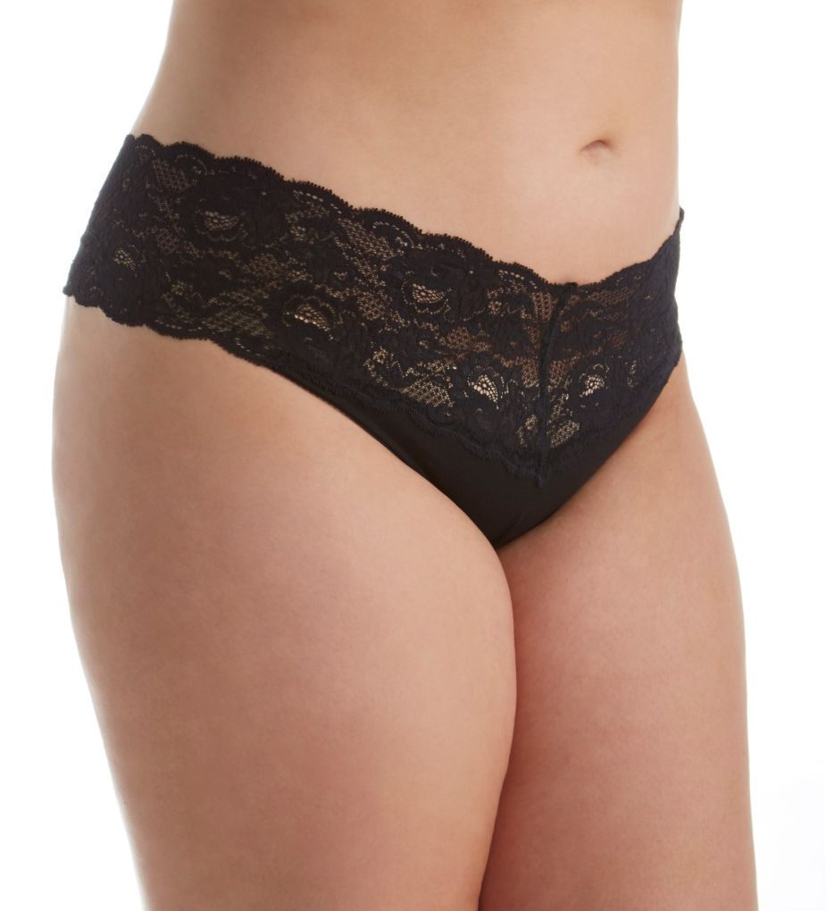 Cosabella Women's Never Say Never Extended Lovelie Lace Thong Panty in Black | Plus Size XL/2XL | HerRoom.com