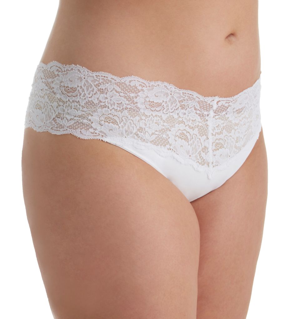 Cosabella Women's Never Say Never Extended Lovelie Lace Thong Panty in White | Plus Size Large/XL | HerRoom.com