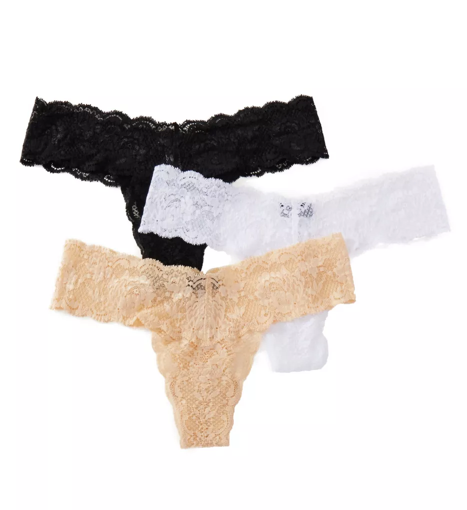 Never Say Never Cutie Thongs - 3 Pack Black/Blush/White O/S