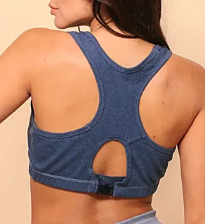 Latex Free Organic Cotton Racerback Croptop Bra Deep Melange Blue 10