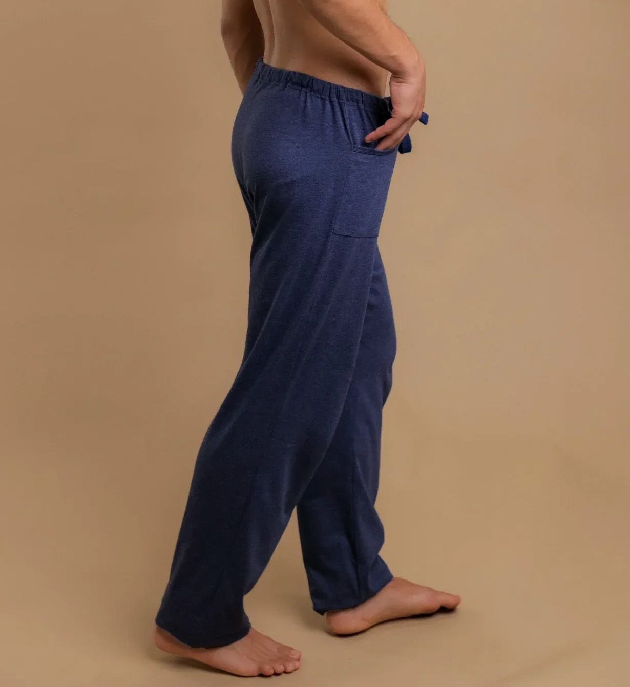 Cottonique Latex Free Organic Cotton Drawstring Lounge Pant Deep Melange Blue L/XL  - Image 2