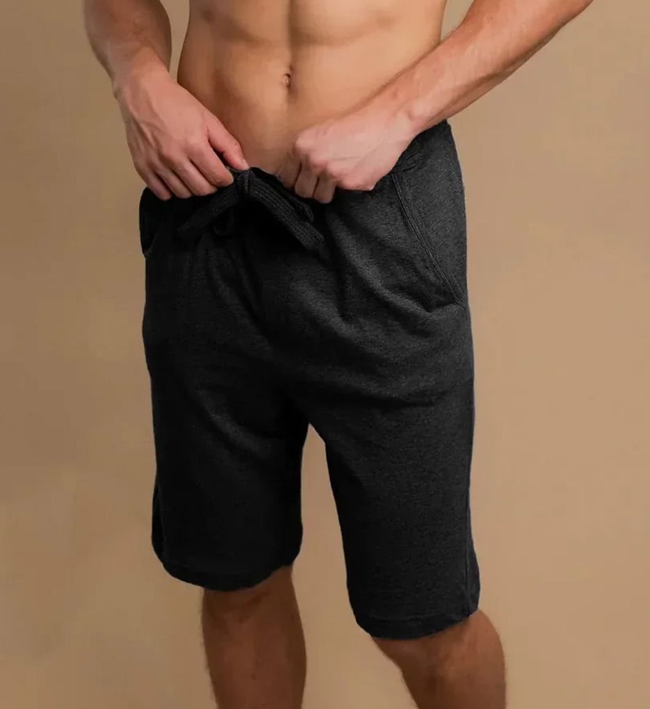 Cottonique Latex Free Organic Cotton Drawstring Lounge Short Melange Black 2X/3X  - Image 1
