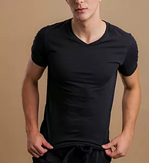 Latex Free Organic Cotton V-Neck T-Shirt BLK S