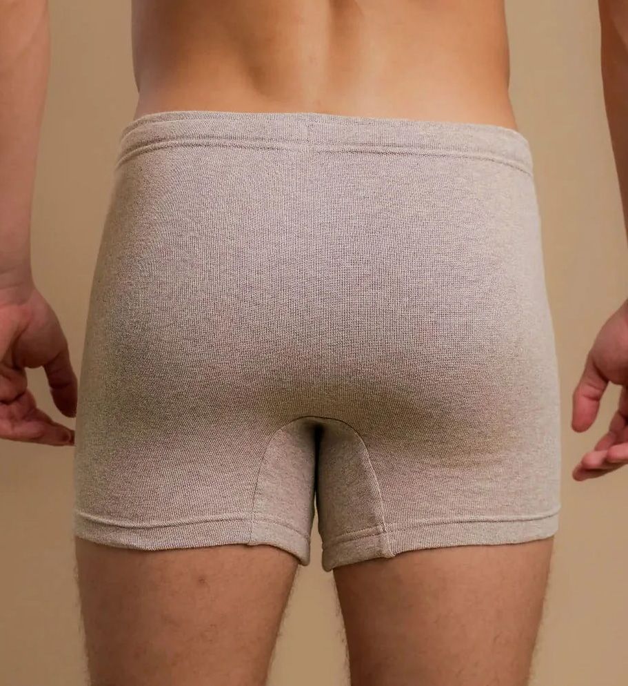 Cottonique Latex Free Organic Cotton Drawstring Boxer Brief Pebble Melange Brown S  - Image 2