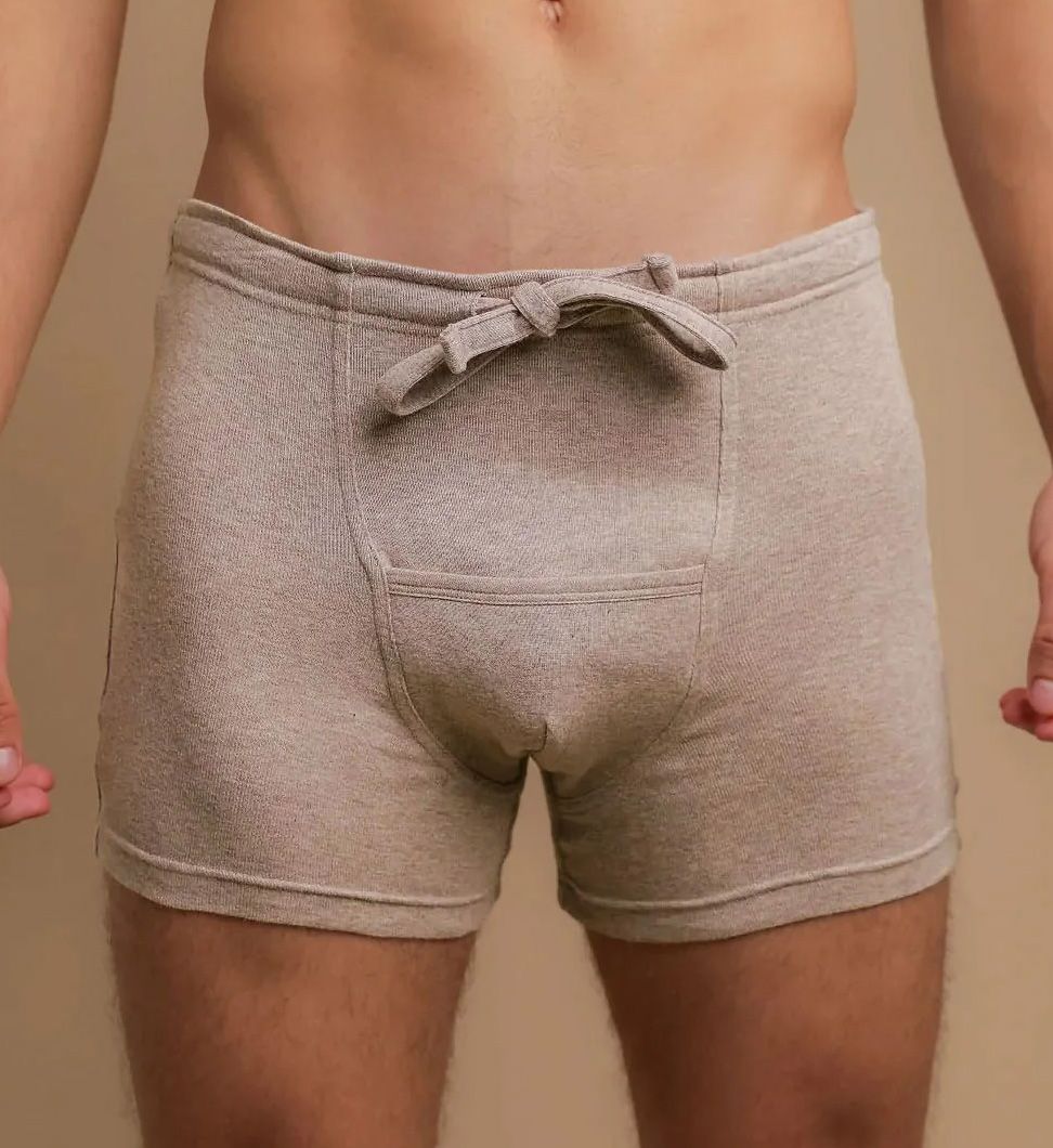 Cottonique Latex Free Organic Cotton Drawstring Boxer Brief Pebble Melange Brown S  - Image 1