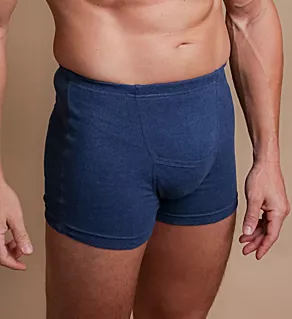 Latex Free Cotton Ribbed Elasticized Boxer Brief Melange Blue XL