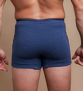 Latex Free Cotton Ribbed Elasticized Boxer Brief Melange Blue XL