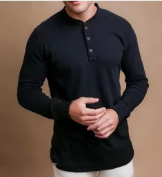 Latex Free Organic Cotton Long Sleeve Henley Shirt BLK M