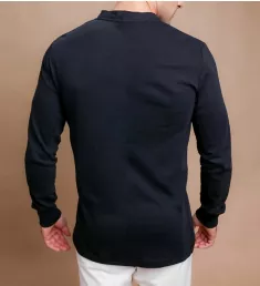 Latex Free Organic Cotton Long Sleeve Henley Shirt BLK M