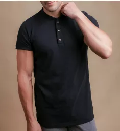 Latex Free Organic Cotton Henley T-Shirt BLK XL