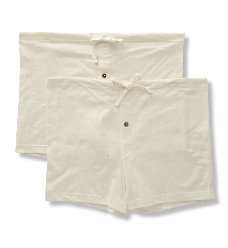 Men's Cottonique M17760 Latex Free Organic Cotton Drawstring Boxer Brief  (Natural L) 