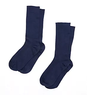 Latex Free Organic Cotton Crew Socks - 2 Pack Deep Melange Blue 2X