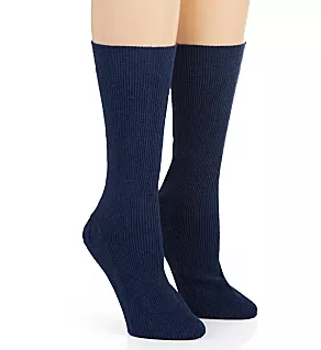 Latex Free Organic Cotton Crew Socks - 2 Pack Melange Blue S