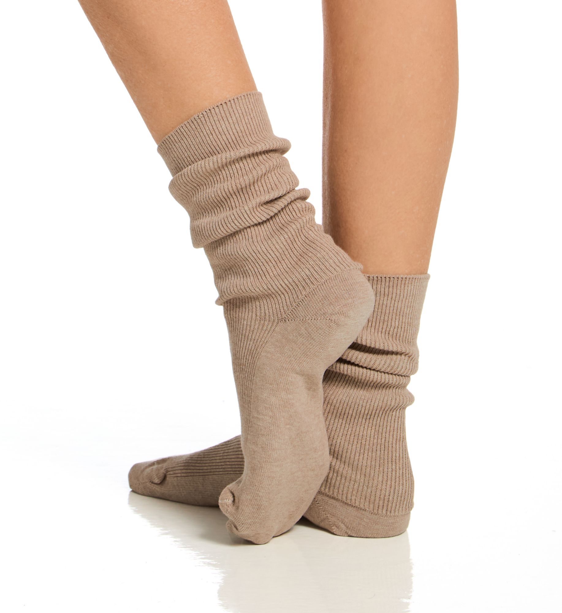 Cottonique Latex Free Organic Cotton Crew Socks - 2 Pack Pebble Melange Brown M  - Image 2