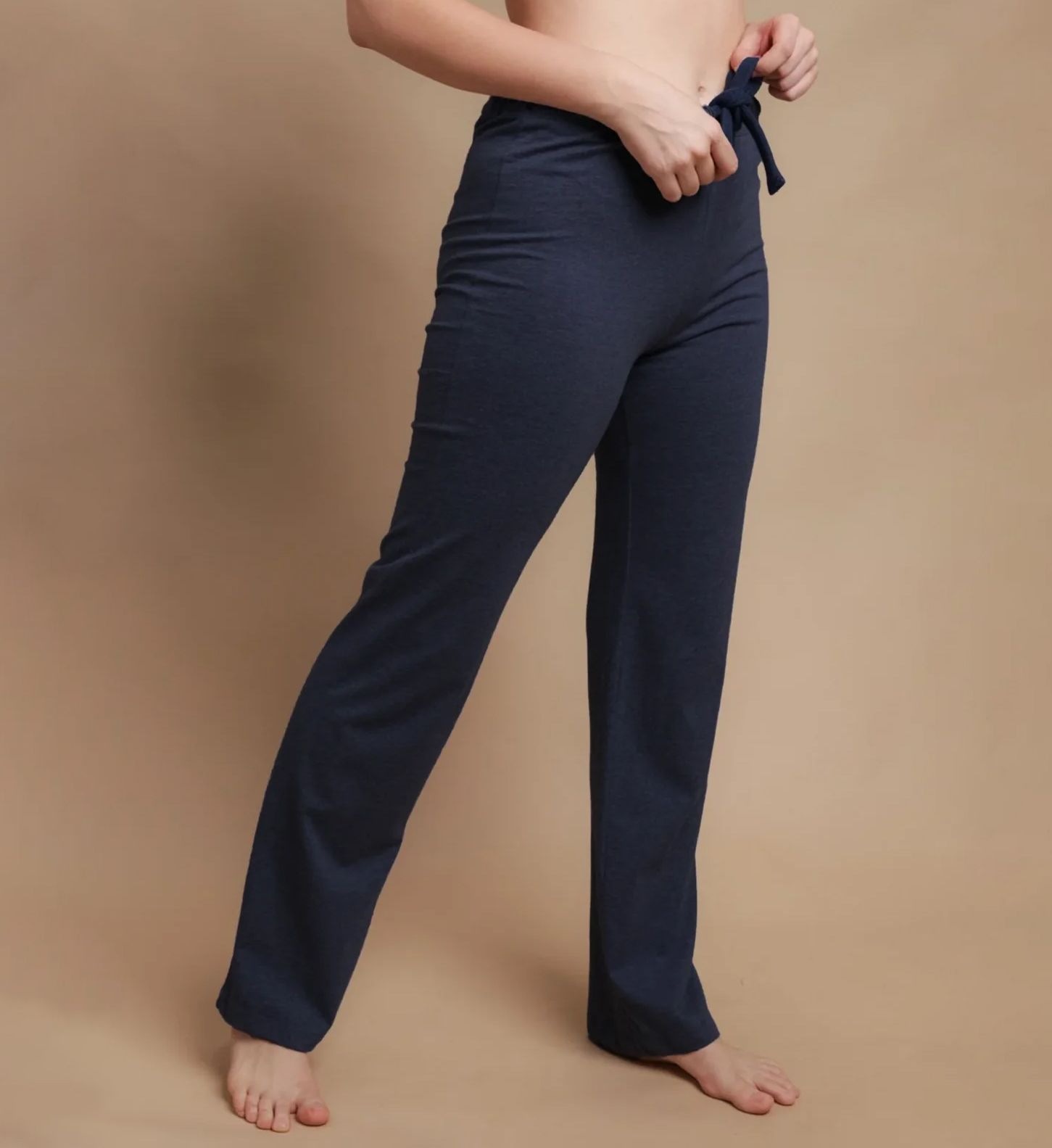 Cottonique Latex Free Organic Cotton Drawstring Lounge Pant Deep Melange Blue 7  - Image 1