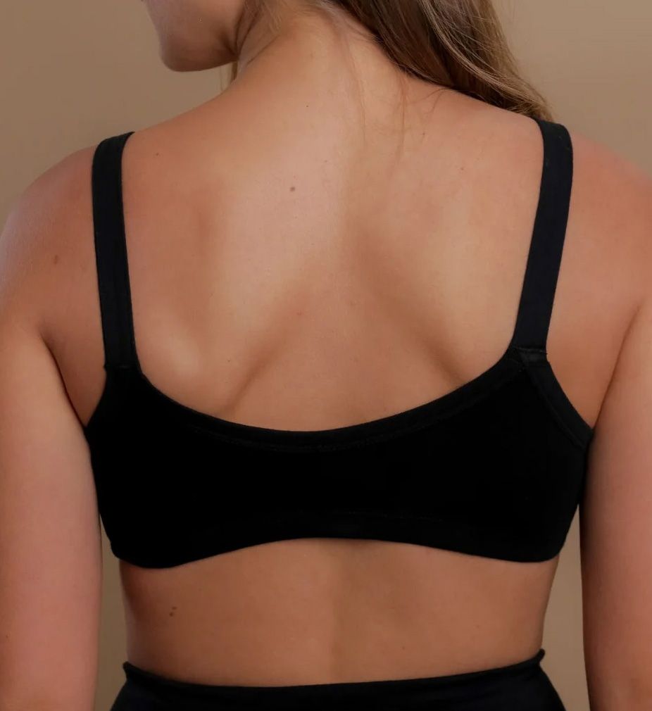 Cottonique Latex Free Organic Cotton Drawstring Bra Black 34B  - Image 2