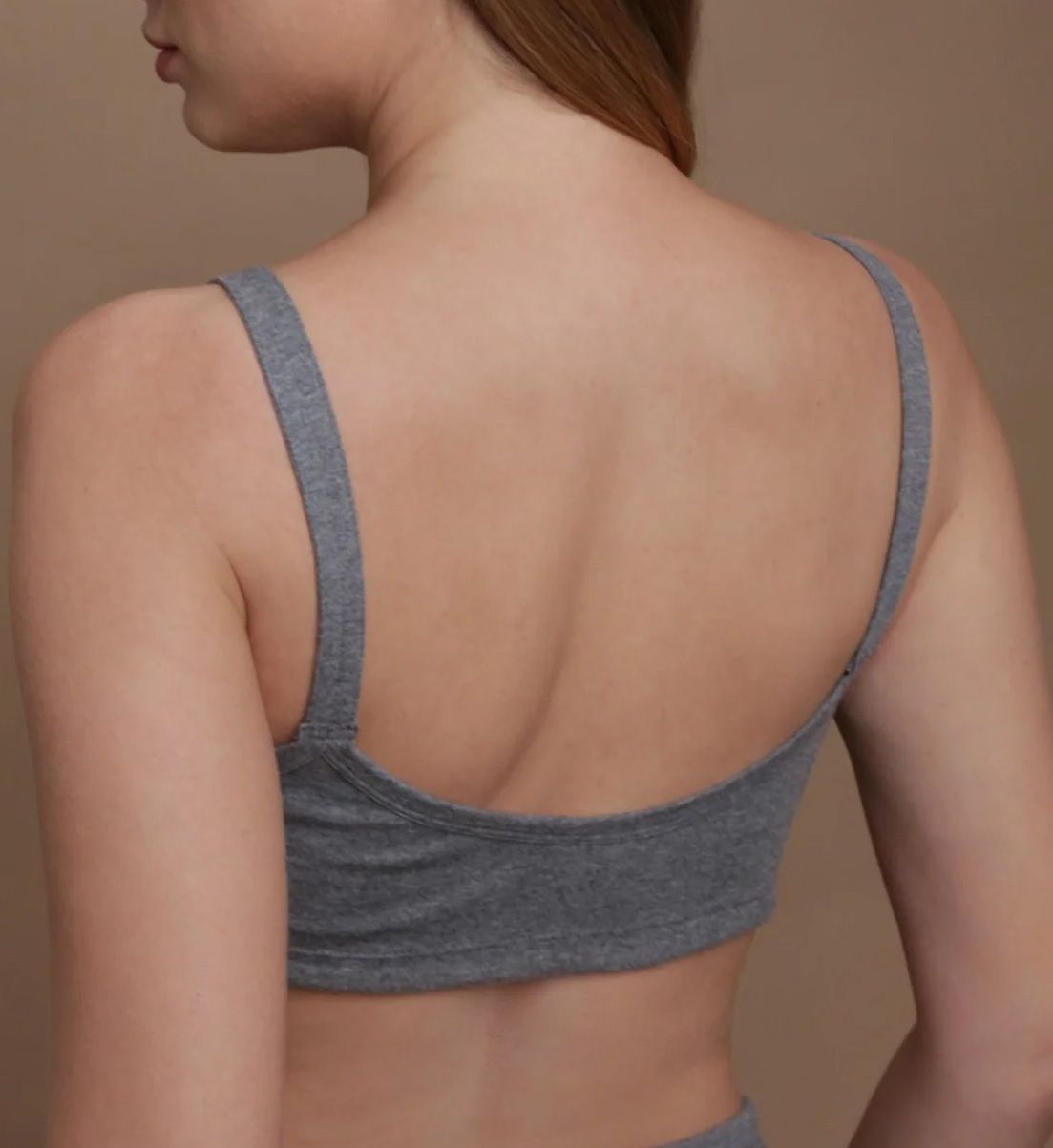 Cottonique Latex Free Organic Cotton Drawstring Bra Melange Grey 42DD  - Image 2