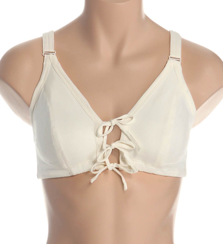 Cottonique Latex Free Organic Cotton Drawstring Bra Black 34B  - Image 1