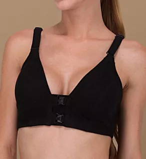 Latex Free Organic Cotton Front Close Support Bra Black 34B