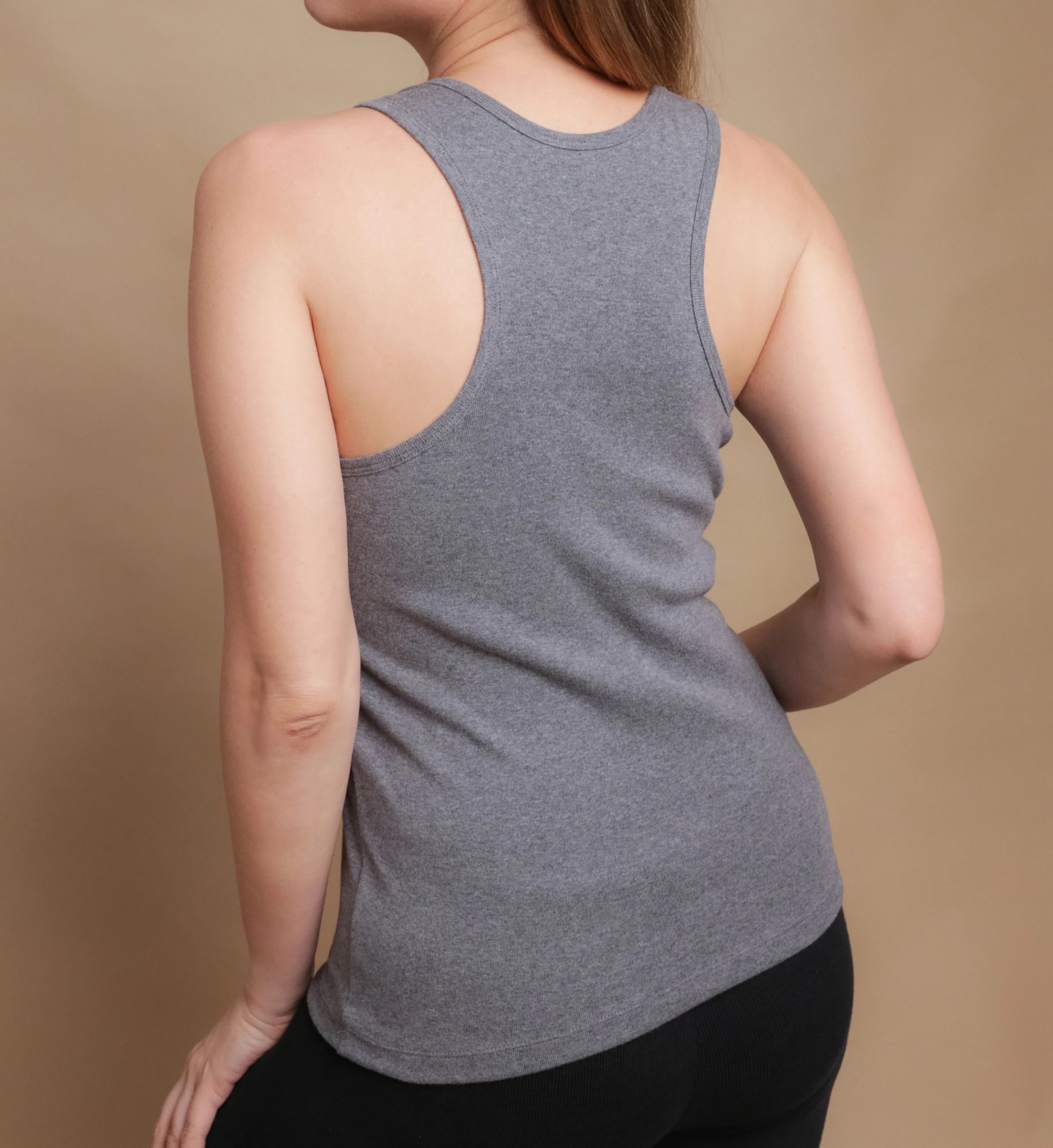 Cottonique Latex Free Organic Cotton Racerback Tank Top Melange Grey 8  - Image 2