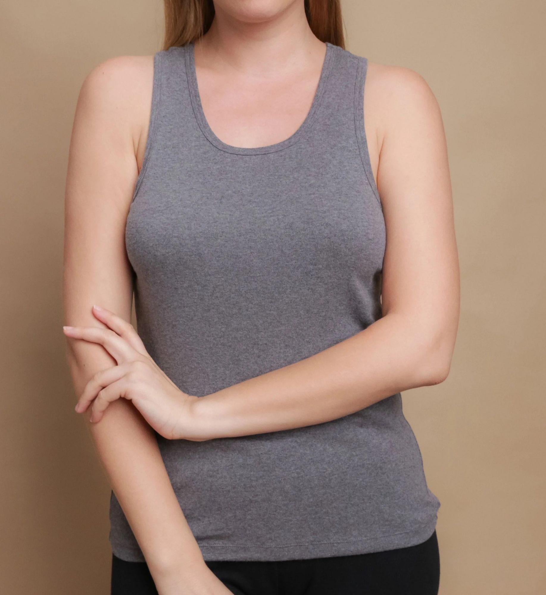 Cottonique Latex Free Organic Cotton Racerback Tank Top Melange Grey 8  - Image 1