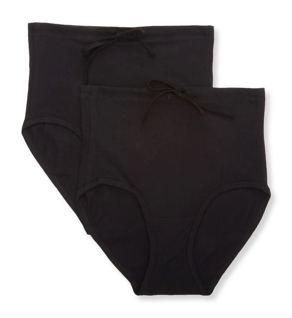 Cottonique Women's Latex Free Organic Cotton Drawstring Brief Panty 2 Pack in Black | Plus Size 6 | HerRoom.com