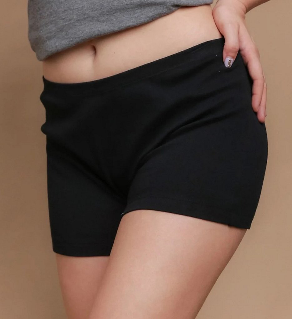 Women's Cottonique W22205 Latex Free Organic Cotton Low Rise Panty - 2 Pack  (Black 6) 