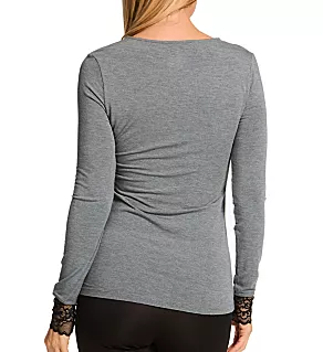 Long Sleeve V-Neck with Lace Charcoal Heather S