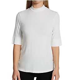 Softwear with Stretch Elbow Sleeve Mock Neck Top Ivory S