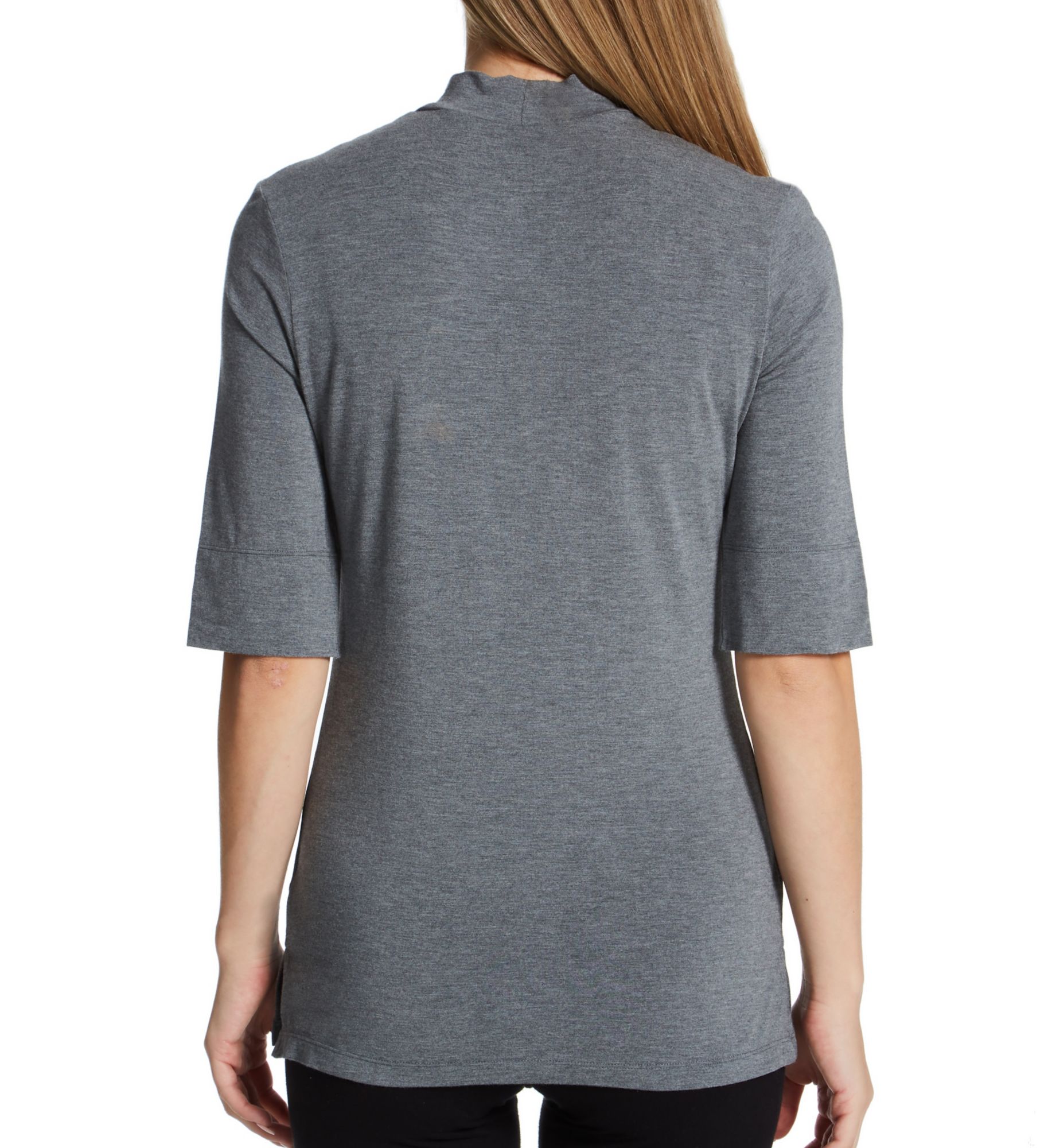 Cuddl Duds Softwear with Stretch Elbow Sleeve Mock Neck Top Charcoal Heather M  - Image 2