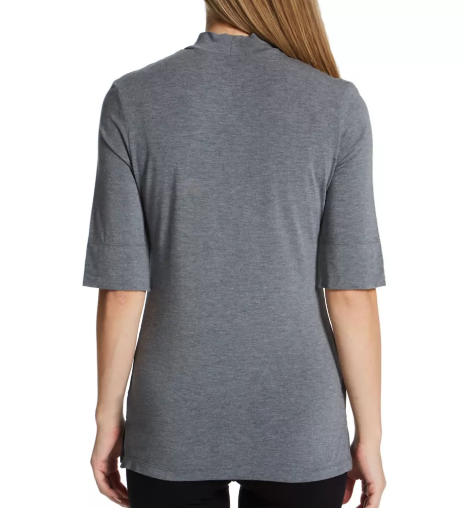 Softwear with Stretch Elbow Sleeve Mock Neck Top Charcoal Heather S