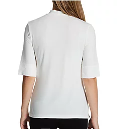 Softwear with Stretch Elbow Sleeve Mock Neck Top Ivory S