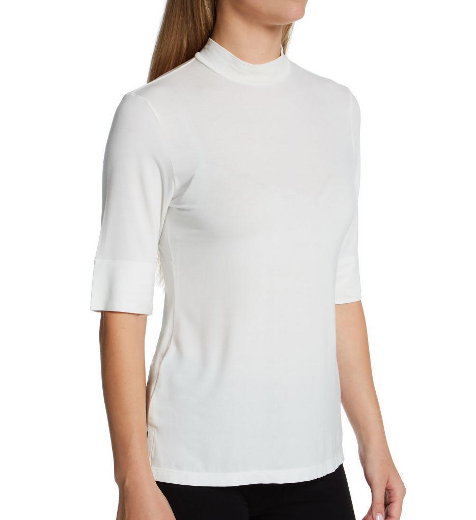 Softwear with Stretch Elbow Sleeve Mock Neck Top-fs