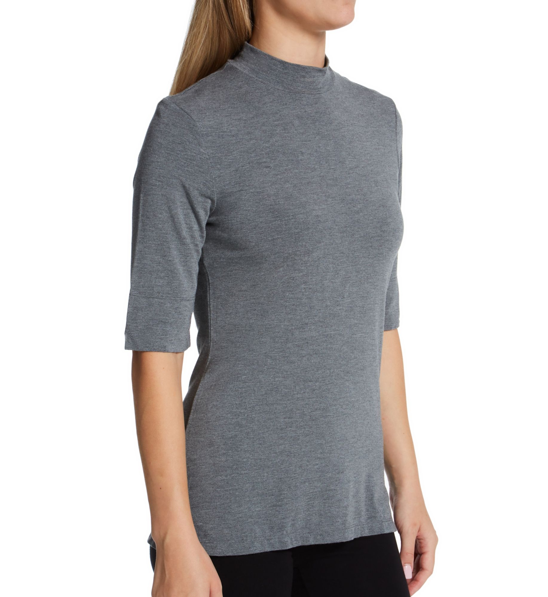 Cuddl Duds Softwear with Stretch Elbow Sleeve Mock Neck Top Charcoal Heather M  - Image 1
