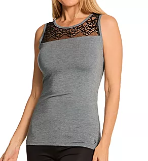 Crew Tank with Lace Charcoal Heather S