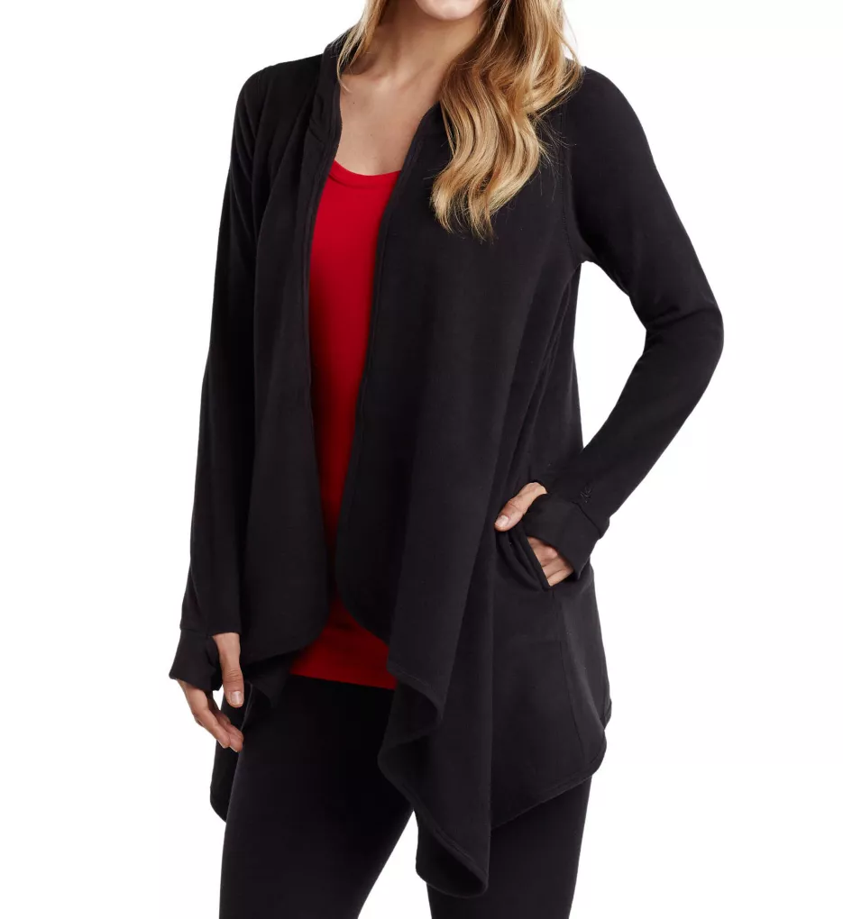 Fleecewear with Stretch Long Sleeve Hooded Wrap Up Black S/M